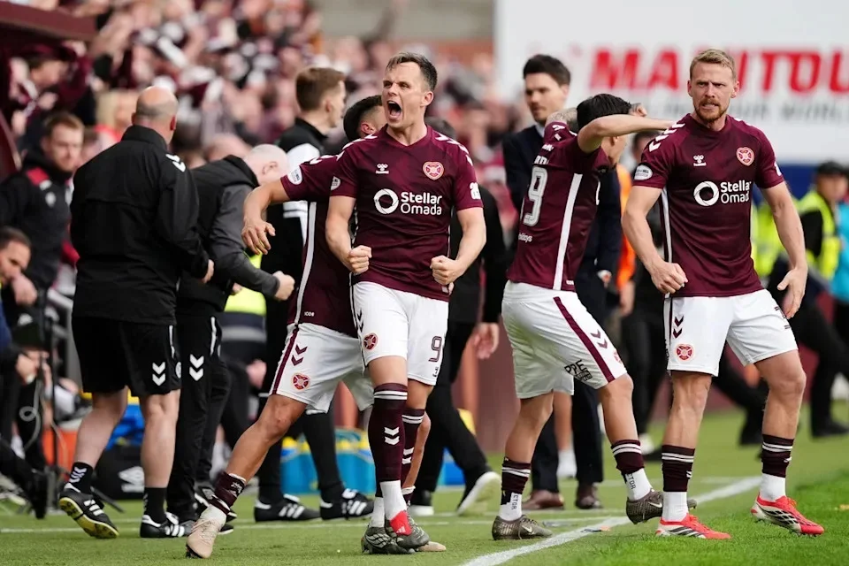 Lawrence Shankland scored a stunning goal against Rangers to fire Hearts a step closer to the title (PA)